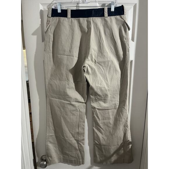 Tory Burch Joss Safari Khaki Pants Blue Cow Leather Sz 10 - Picture 5 of 10